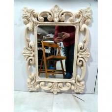 M3 Krem Çatlatma Rustik Desen Oymalı İşlemeli Kare Çerçeveli 60x80cm Boy Banyo Koridor Duvar Aynası