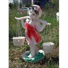 Gerçek Gibi Sepetli Yoğurtçu Kız İç ve Dış mekan 55 cm Boyunda Saksılı Sepetli Mermer Bahçe Heykeli