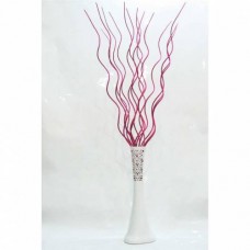 60cm Uzun Desenli Beyaz Filayağı Vazo ve 160cm 20 Adet Fuşya Pembe Kıvrımlı Spiral Ahşap Doğal Dal