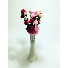 Uzun Saplı 5 Başlı 7 Renk Güllü 40cm Desenli Krem Vazo