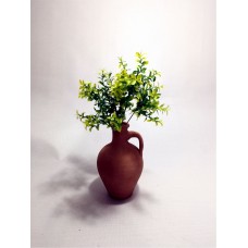 Yeşil Yapraklar Dolgun Çiçekli Kulplu Testi Vazo