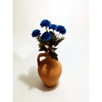 5 Başlı Mavi Karanfil Dolgun Çiçekli Kulplu Testi Vazo