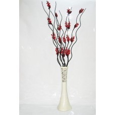 60 cm Desenli Krem Akrilik Kırılmaz Uzun Vazo 5 Adet 160 cm Kırmızı Çiçek 5 Siyah Kıvırımlı Uzun Dal