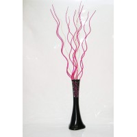 60 cm Desenli Siyah Vazo 10 Adet Fuşya 5adet Krem Dal