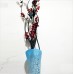 Uzun 15 Kırmızı Salkım Üzümlü 5 Siyah Dal Çatlatma Şeffaf Transparan Buz Mavisi 80 cm Konik Cam Vazo