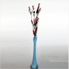 Uzun 15 Kırmızı Salkım Üzümlü 5 Siyah Dal Çatlatma Şeffaf Transparan Buz Mavisi 80 cm Konik Cam Vazo
