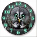 Siyah Koyu Zemin Gözleri ve Rakkamları Fosforlu Baykuşlu Bombe Camlı Sessiz Çalışan 35cm Duvar Saati
